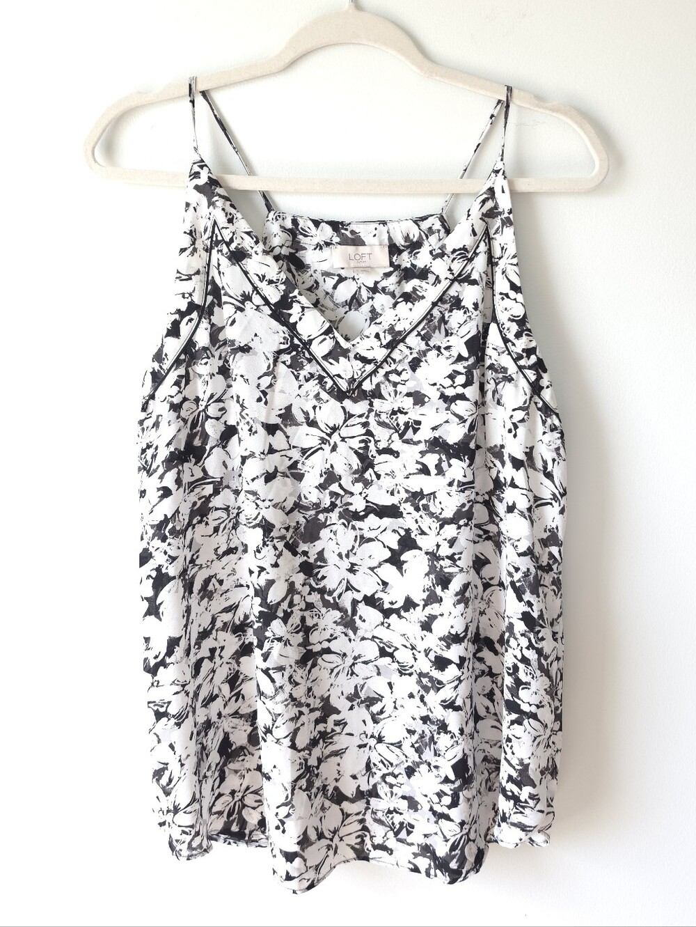 LOFT Black & White Floral Spaghetti Strap V-Neck Camisole